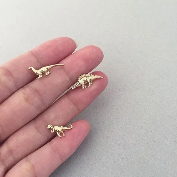Eclectic Gold Dinosaur Stud Earring Set - Picture 4 of 4